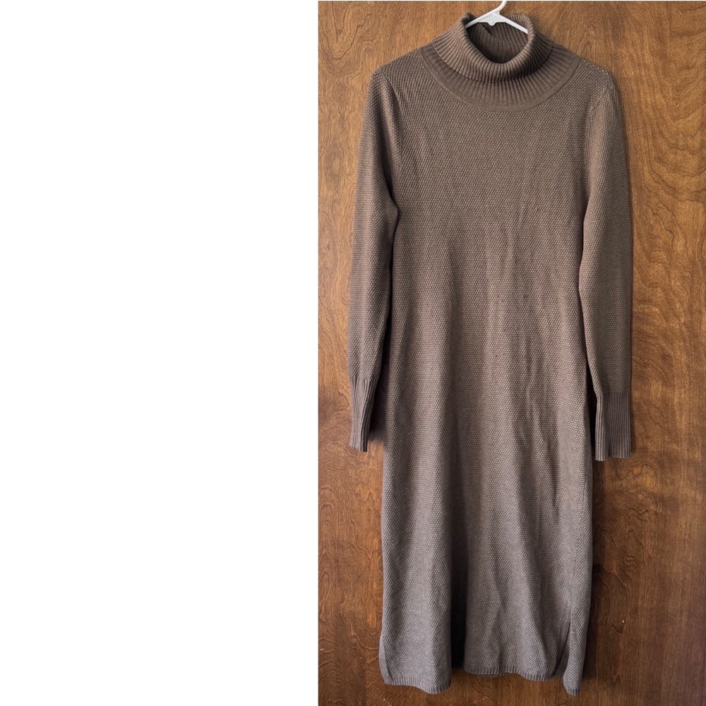 Prana Sz M Figaro Turtleneck Knit Slit Side Midi Dress Long Sleeve Cozy Minimal - Picture 3 of 11